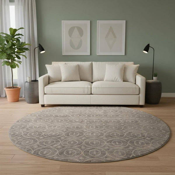 HomeRoots 8' X 8' Stylish Geometric Washable Round Rug in Coffee & Beige - UV Protected, Durable & Easy Care 691875