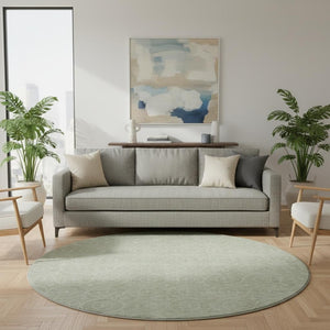 HomeRoots 8' X 8' Mint Green & Ivory Geometric Round Rug – Durable, UV-Protected, Washable & Stylish Accent Piece 691881