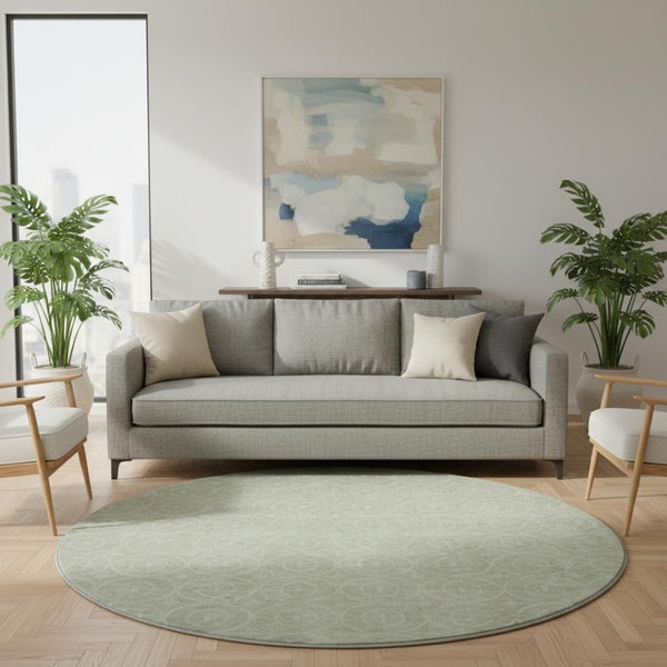 HomeRoots 8' X 8' Mint Green & Ivory Geometric Round Rug – Durable, UV-Protected, Washable & Stylish Accent Piece 691881