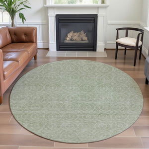 HomeRoots 8' X 8' Mint Green & Ivory Geometric Round Rug – Durable, UV-Protected, Washable & Stylish Accent Piece 691881