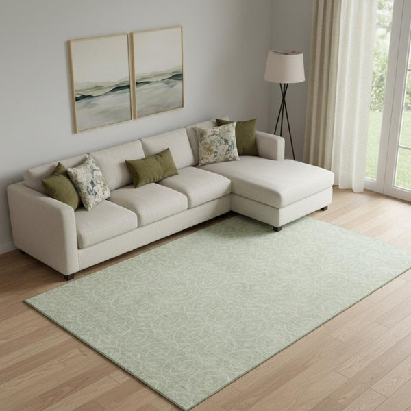 HomeRoots 9' X 12' Stylish Mint Green & Ivory Geometric Area Rug - Washable, UV Protected for Modern Spaces 691883