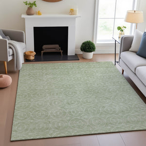 HomeRoots 9' X 12' Stylish Mint Green & Ivory Geometric Area Rug - Washable, UV Protected for Modern Spaces 691883