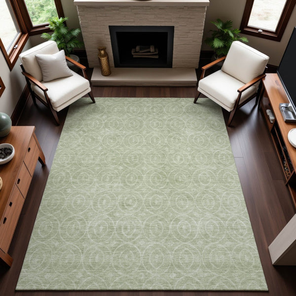 HomeRoots 9' X 12' Stylish Mint Green & Ivory Geometric Area Rug - Washable, UV Protected for Modern Spaces 691883