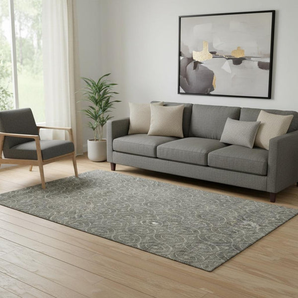HomeRoots 5' X 8' Geometric Pewter and Gray Area Rug - Washable, UV Protected, Durable for High-Traffic Areas 691886