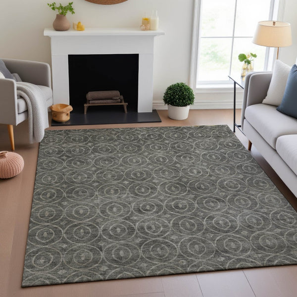 HomeRoots 5' X 8' Geometric Pewter and Gray Area Rug - Washable, UV Protected, Durable for High-Traffic Areas 691886