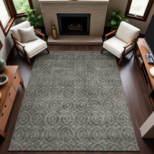 HomeRoots 5' X 8' Geometric Pewter and Gray Area Rug - Washable, UV Protected, Durable for High-Traffic Areas 691886