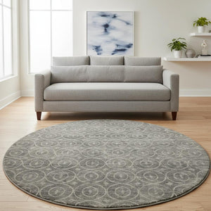 HomeRoots 8' X 8' Modern Pewter and Gray Geometric Washable Round Rug – Durable, Stylish, UV Protected Design 691887