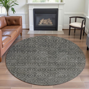HomeRoots 8' X 8' Modern Pewter and Gray Geometric Washable Round Rug – Durable, Stylish, UV Protected Design 691887