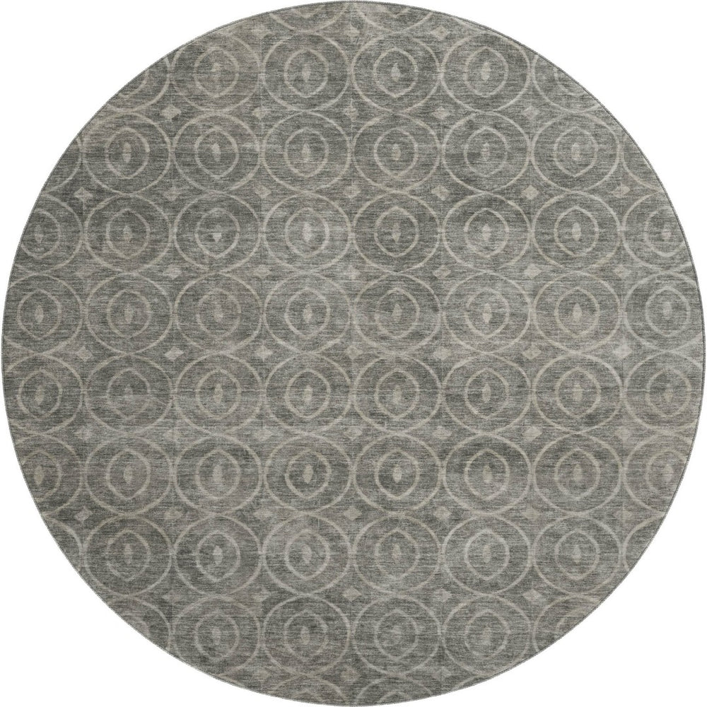 HomeRoots 8' X 8' Modern Pewter and Gray Geometric Washable Round Rug – Durable, Stylish, UV Protected Design 691887