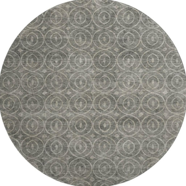 HomeRoots 8' X 8' Modern Pewter and Gray Geometric Washable Round Rug – Durable, Stylish, UV Protected Design 691887