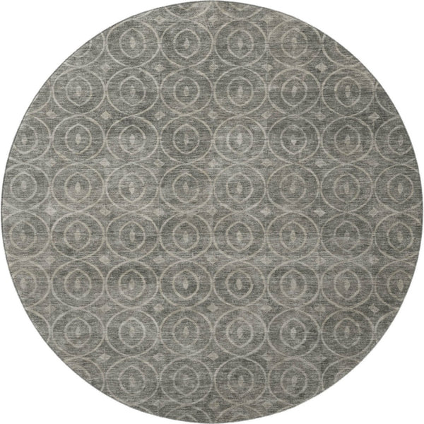 HomeRoots 8' X 8' Modern Pewter and Gray Geometric Washable Round Rug – Durable, Stylish, UV Protected Design 691887