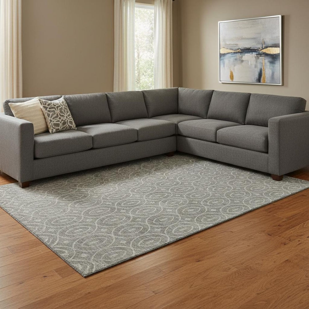 HomeRoots 8' Pewter and Gray Geometric Area Rug - Durable, Stain-Resistant with UV Protection for High Traffic Spaces 691888