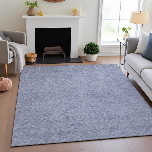 HomeRoots 5' Sky Blue and Ivory Geometric Area Rug - Washable, Stain Resistant, UV Protected for Modern Spaces 691892