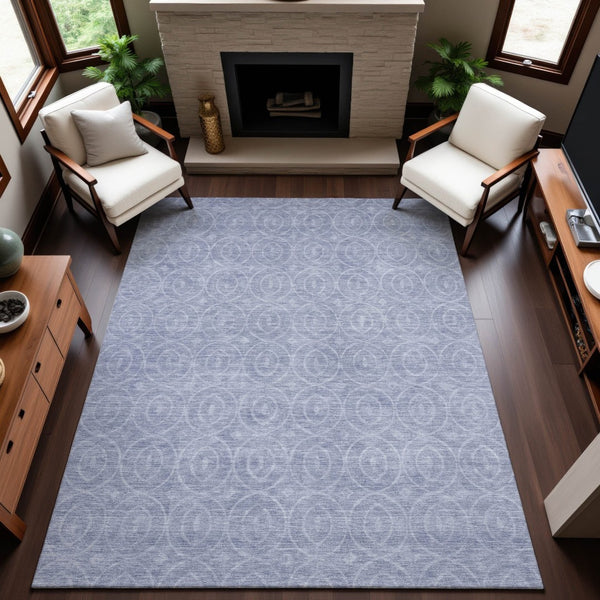 HomeRoots 5' Sky Blue and Ivory Geometric Area Rug - Washable, Stain Resistant, UV Protected for Modern Spaces 691892