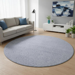 HomeRoots 8' X 8' Sky Blue and Ivory Geometric Round Rug - Washable, Stain Resistant, UV Protected for Homes 691893