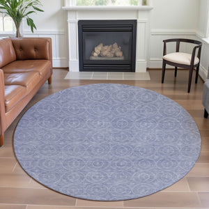 HomeRoots 8' X 8' Sky Blue and Ivory Geometric Round Rug - Washable, Stain Resistant, UV Protected for Homes 691893