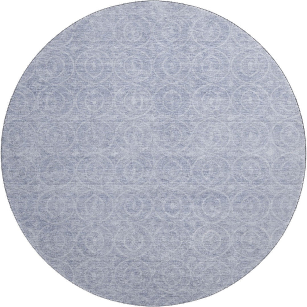 HomeRoots 8' X 8' Sky Blue and Ivory Geometric Round Rug - Washable, Stain Resistant, UV Protected for Homes 691893