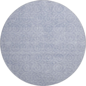 HomeRoots 8' X 8' Sky Blue and Ivory Geometric Round Rug - Washable, Stain Resistant, UV Protected for Homes 691893