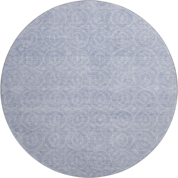 HomeRoots 8' X 8' Sky Blue and Ivory Geometric Round Rug - Washable, Stain Resistant, UV Protected for Homes 691893