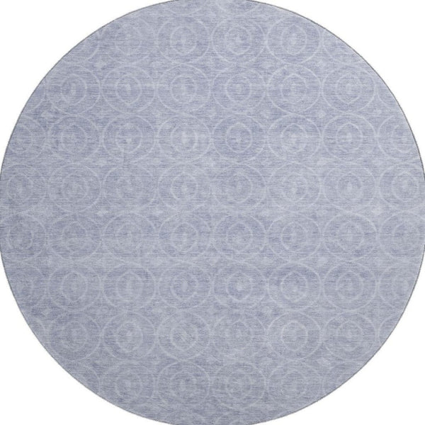 HomeRoots 8' X 8' Sky Blue and Ivory Geometric Round Rug - Washable, Stain Resistant, UV Protected for Homes 691893
