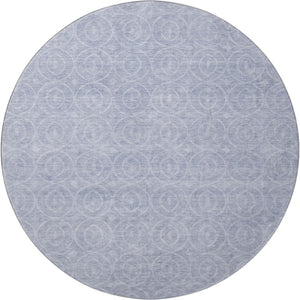 HomeRoots 8' X 8' Sky Blue and Ivory Geometric Round Rug - Washable, Stain Resistant, UV Protected for Homes 691893