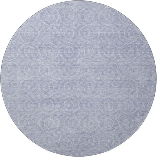 HomeRoots 8' X 8' Sky Blue and Ivory Geometric Round Rug - Washable, Stain Resistant, UV Protected for Homes 691893