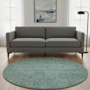 HomeRoots 8' X 8' Teal & Aqua Geometric Round Rug - Washable, UV-Protected, Soft & Durable for Any Space 691899