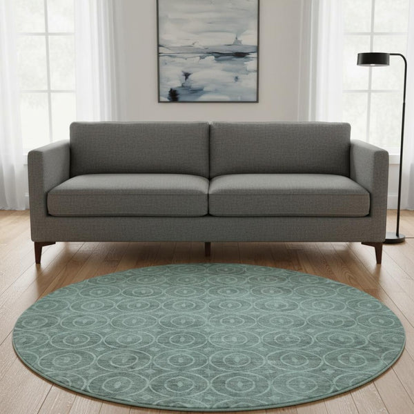 HomeRoots 8' X 8' Teal & Aqua Geometric Round Rug - Washable, UV-Protected, Soft & Durable for Any Space 691899