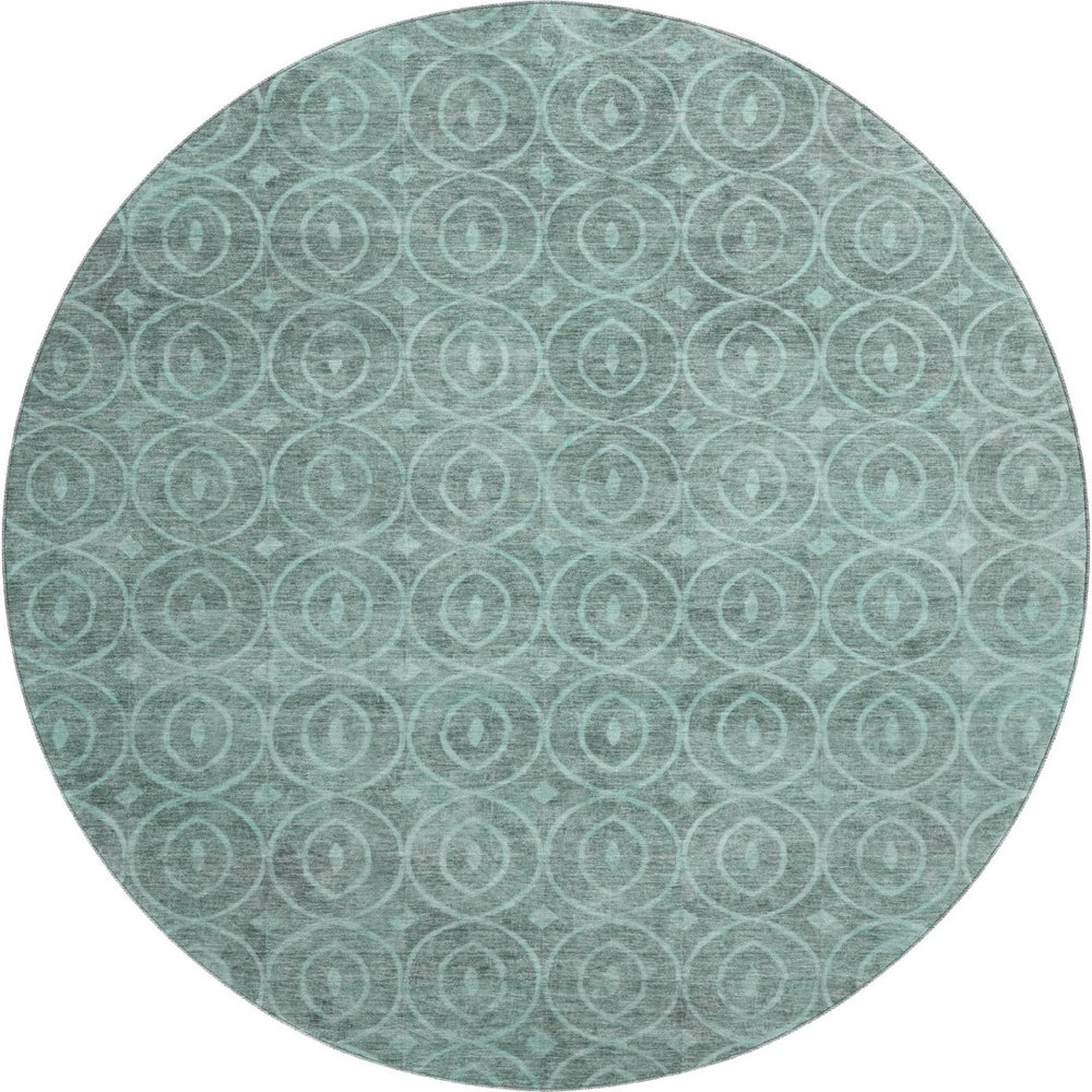 HomeRoots 8' X 8' Teal & Aqua Geometric Round Rug - Washable, UV-Protected, Soft & Durable for Any Space 691899