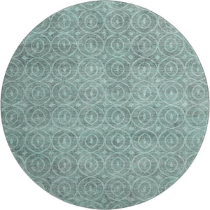 HomeRoots 8' X 8' Teal & Aqua Geometric Round Rug - Washable, UV-Protected, Soft & Durable for Any Space 691899