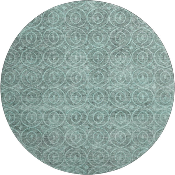 HomeRoots 8' X 8' Teal & Aqua Geometric Round Rug - Washable, UV-Protected, Soft & Durable for Any Space 691899