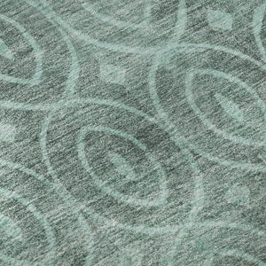 HomeRoots 8' X 8' Teal & Aqua Geometric Round Rug - Washable, UV-Protected, Soft & Durable for Any Space 691899
