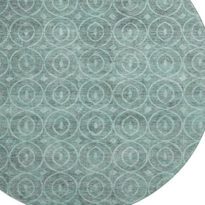 HomeRoots 8' X 8' Teal & Aqua Geometric Round Rug - Washable, UV-Protected, Soft & Durable for Any Space 691899