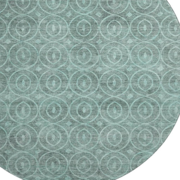 HomeRoots 8' X 8' Teal & Aqua Geometric Round Rug - Washable, UV-Protected, Soft & Durable for Any Space 691899