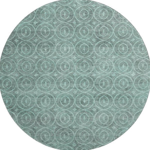 HomeRoots 8' X 8' Teal & Aqua Geometric Round Rug - Washable, UV-Protected, Soft & Durable for Any Space 691899