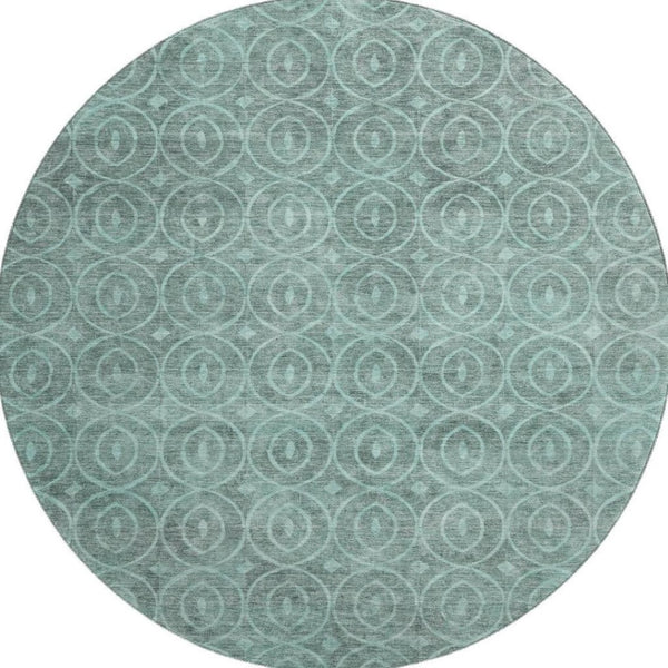 HomeRoots 8' X 8' Teal & Aqua Geometric Round Rug - Washable, UV-Protected, Soft & Durable for Any Space 691899