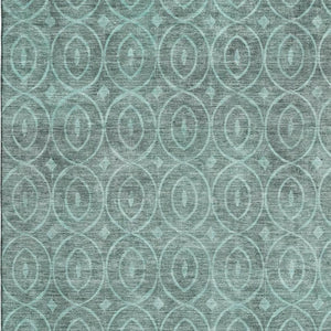 HomeRoots 8' Teal And Aqua Geometric Area Rug - Washable, Stain-Resistant, UV-Protected for High-Traffic Spaces 691900