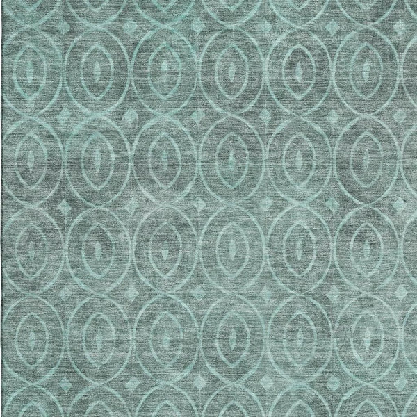 HomeRoots 8' Teal And Aqua Geometric Area Rug - Washable, Stain-Resistant, UV-Protected for High-Traffic Spaces 691900
