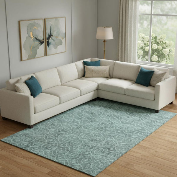 HomeRoots 9' X 12' Teal and Aqua Geometric Washable Area Rug - Durable, UV Resistant, Perfect for Family Homes! 691901