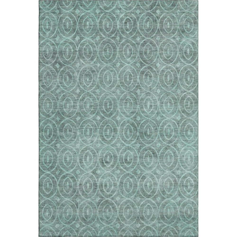 HomeRoots 9' X 12' Teal and Aqua Geometric Washable Area Rug - Durable, UV Resistant, Perfect for Family Homes! 691901