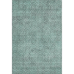 HomeRoots 9' X 12' Teal and Aqua Geometric Washable Area Rug - Durable, UV Resistant, Perfect for Family Homes! 691901
