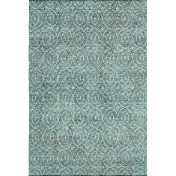 HomeRoots 9' X 12' Teal and Aqua Geometric Washable Area Rug - Durable, UV Resistant, Perfect for Family Homes! 691901
