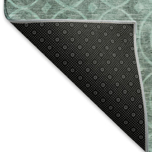 HomeRoots 9' X 12' Teal and Aqua Geometric Washable Area Rug - Durable, UV Resistant, Perfect for Family Homes! 691901