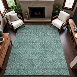 HomeRoots 9' X 12' Teal and Aqua Geometric Washable Area Rug - Durable, UV Resistant, Perfect for Family Homes! 691901