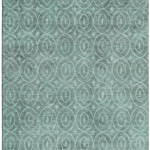 HomeRoots 9' X 12' Teal and Aqua Geometric Washable Area Rug - Durable, UV Resistant, Perfect for Family Homes! 691901