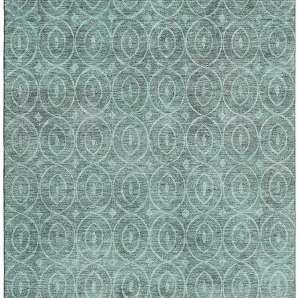 HomeRoots 9' X 12' Teal and Aqua Geometric Washable Area Rug - Durable, UV Resistant, Perfect for Family Homes! 691901
