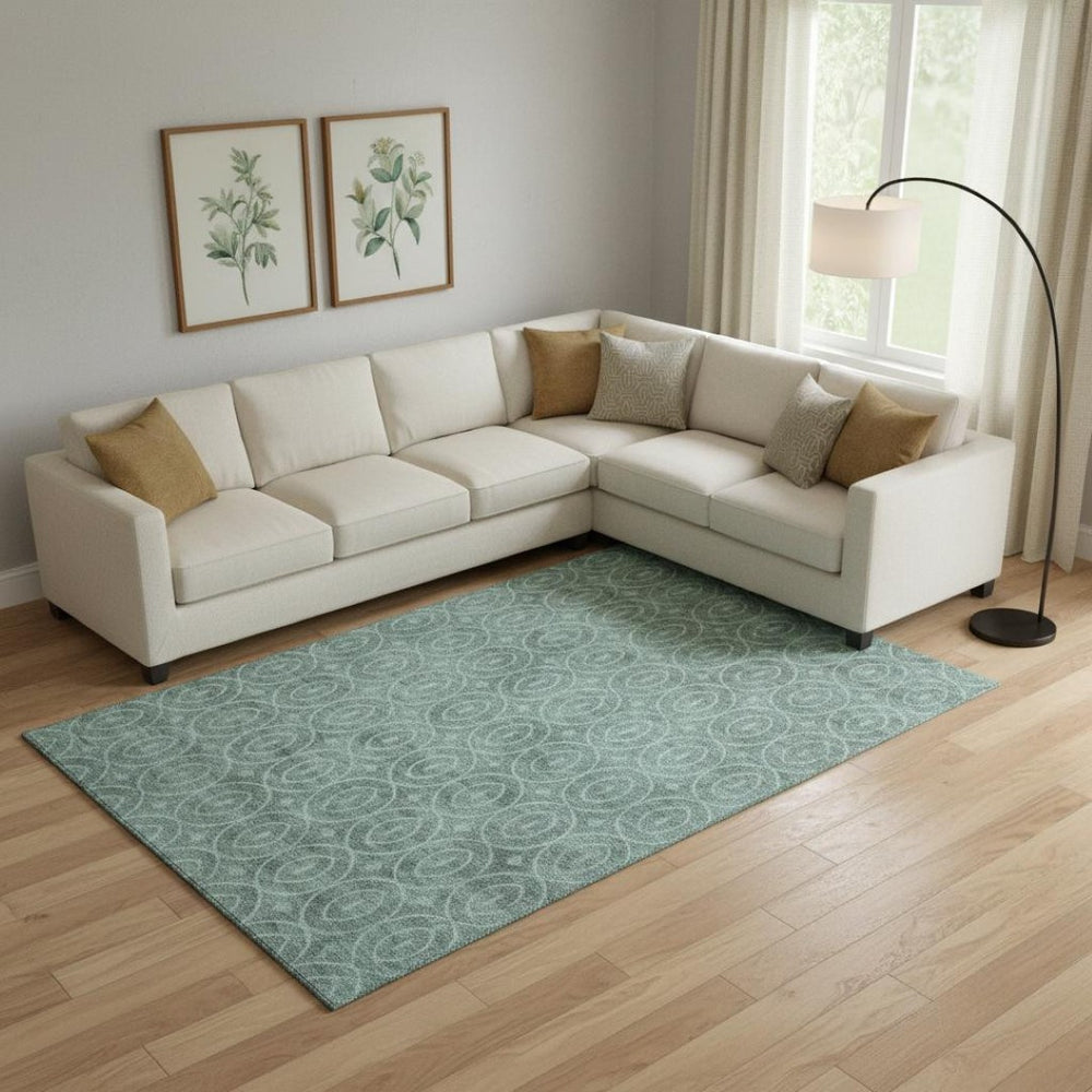 HomeRoots 10' X 14' Teal Aqua Geometric Washable Area Rug with UV Protection for Stylish, Durable Living Spaces 691902