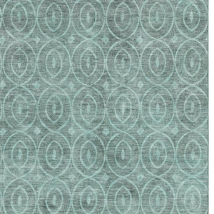HomeRoots 10' X 14' Teal Aqua Geometric Washable Area Rug with UV Protection for Stylish, Durable Living Spaces 691902