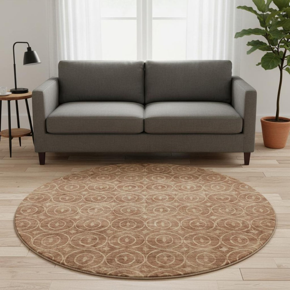 HomeRoots 8' X 8' Washable Terra Cotta & Rust Round Rug with UV Protection, Stain Resistance, and Style 691905