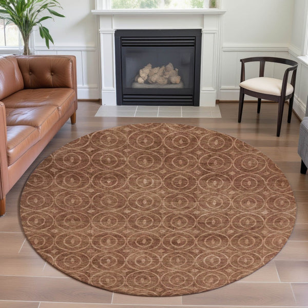 HomeRoots 8' X 8' Washable Terra Cotta & Rust Round Rug with UV Protection, Stain Resistance, and Style 691905